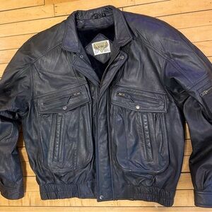 Vintage 80s Phase 2 Black Leather Bomber / Flight Jacket With Removable Liner XL